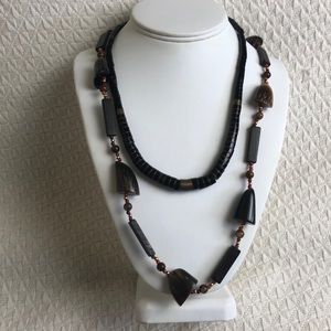Wooden Metal Necklace Set of 2